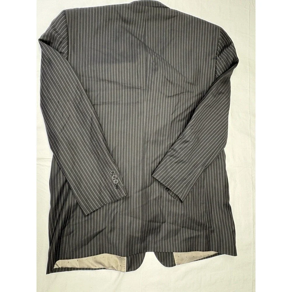 Linea Uomo 3 Pc Wool Suit 46L 40W Charcoal Gray Pinstripe Vest Dress Formal